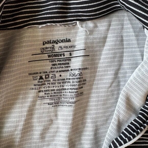 ** Patagonia Capilene Baselayer Shirt Size Small lightweight black white stripe - Picture 6 of 7
